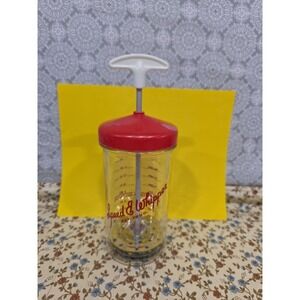 Vintage Speed & Whipper Hand Crank Mixer Glass‎ Measuring Cup Red Lid Kitchen